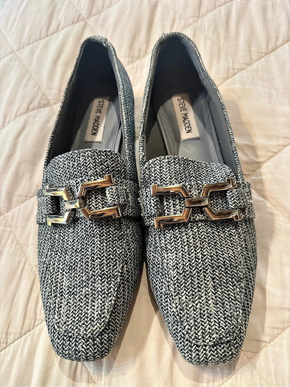 Steve Madden Cassady Loafer Mule Woven Flats Blue & White